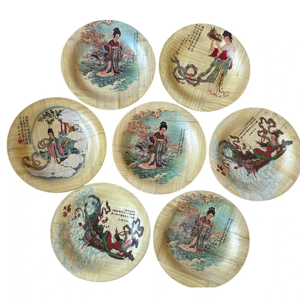 Vintage Bamboo‎ Coaster Set – Chinese Celestial Motif – 4.25